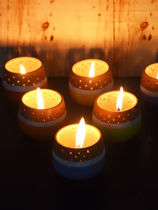 Mini Multicoloured Tea Light Holders - Set of 6
