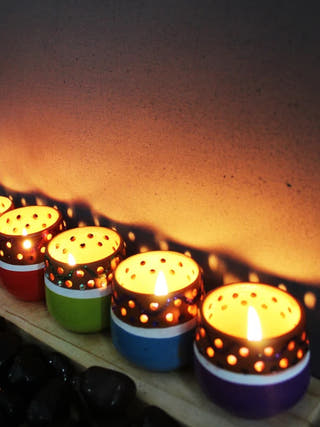 Mini Multicoloured Decorated Tea Light Holders - Set of 6