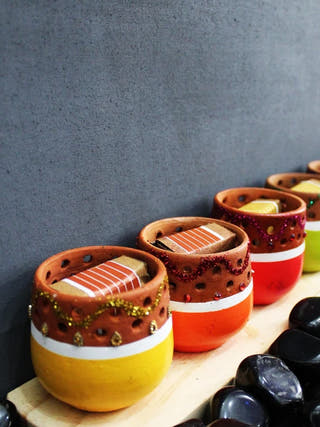 Mini Multicoloured Decorated Tea Light Holders - Set of 6