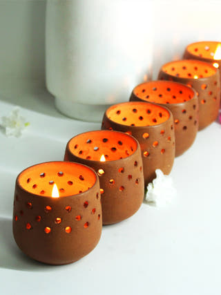 Mini Natural Tea Light Holders - Set of 6