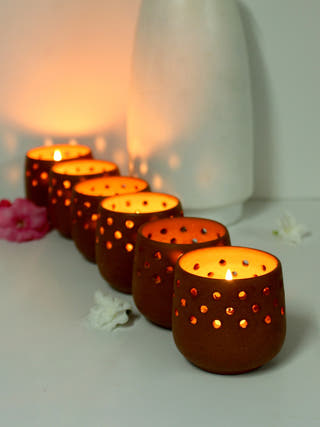 Mini Natural Tea Light Holders - Set of 6