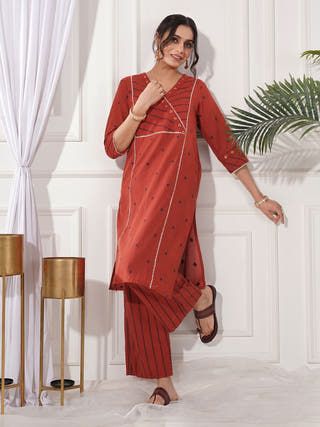 Sonea Red Gold Cotton Kurta