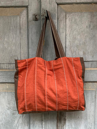 Rust Pin Tuck Sujani Colour Block Tote Bag Bihart