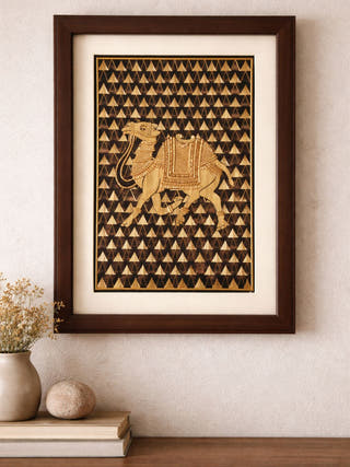 Camel Sikki Grass Painting | Framed