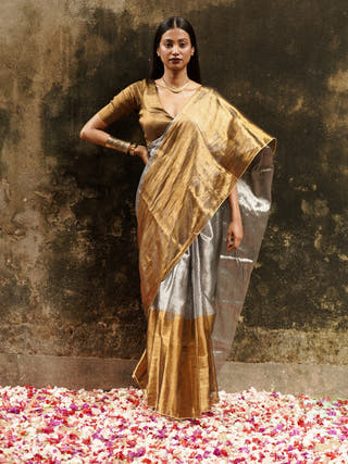 Chand Aur Sona Gold & Slver Handloom Tissue Saree