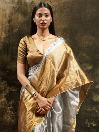 Chand Aur Sona Gold & Slver Handloom Tissue Saree