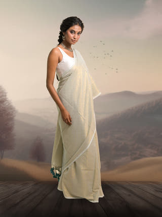 Chandni Leher Pastel Blue Handloom Cotton Brocade Saree