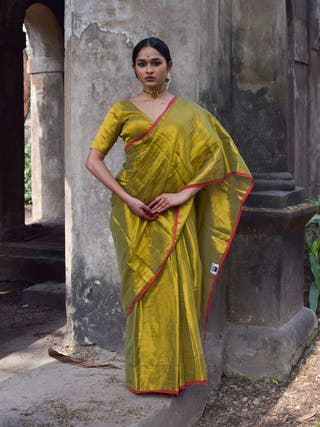 Chandrakala Olive Green Dual Tone Tissue Saree