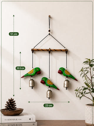 Handmade Wooden Parrot With Bells Wind Chime