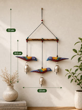 Handmade Wooden Colorful Birds With Bells Wind Chime