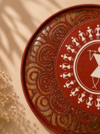 Hand Painted Warli Flute Wall Plate