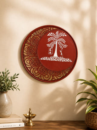 Hand Painted Warli Tree Swing Wall Plate