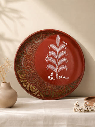 Hand Painted Warli Palm Tree Wall Plate