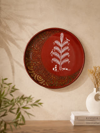 Hand Painted Warli Palm Tree Wall Plate