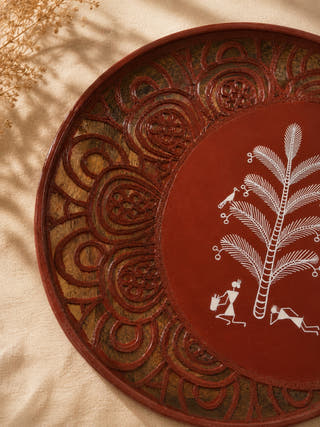 Hand Painted Warli Palm Tree Wall Plate