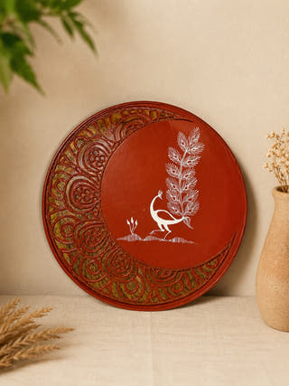Hand Painted Warli Graceful Peacock Wall Plate