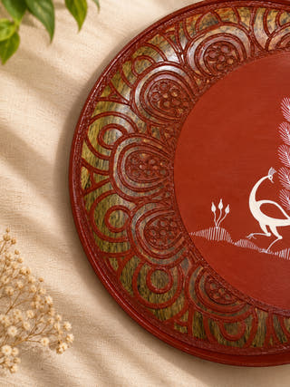 Hand Painted Warli Graceful Peacock Wall Plate