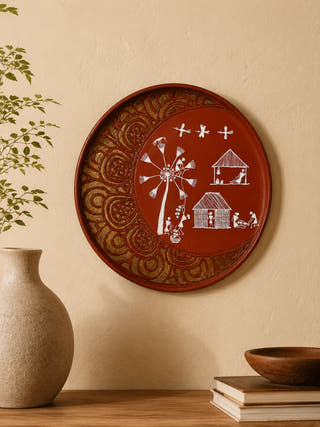 Hand Painted Warli Village Life Wall Plate