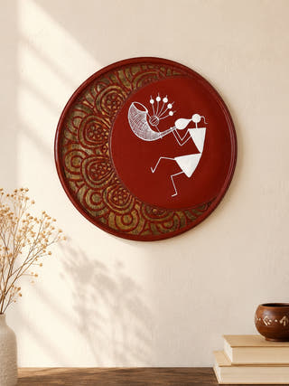Hand Painted Warli Tarpa Music Wall Plate