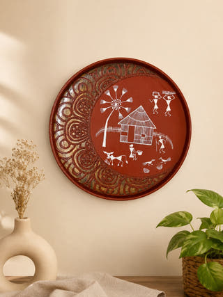 Hand Painted Warli Rural Life Wall Plate