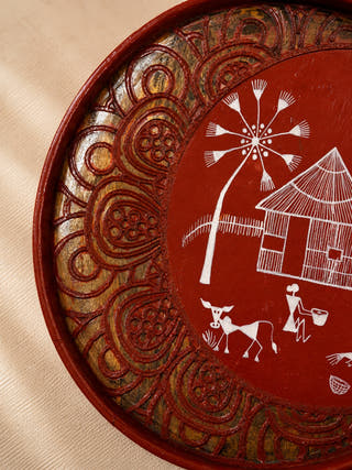 Hand Painted Warli Rural Life Wall Plate