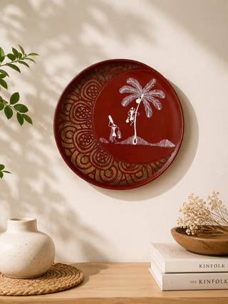 Hand Painted Warli Coconut Tree Wall Plate