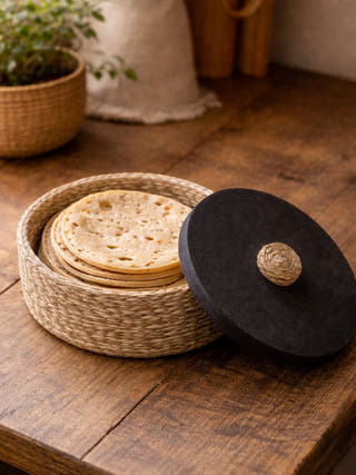 Handmade Sabai Roti Box With Wooden Lid