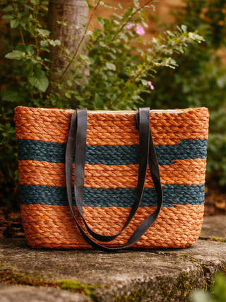 Blue Orange Tote Bag with Zipper & Lining