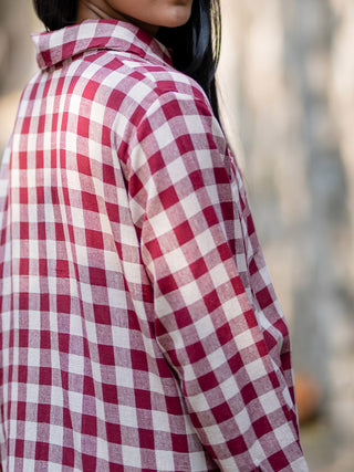 Naturally dyed checkered shirt Pink Krushnachuda