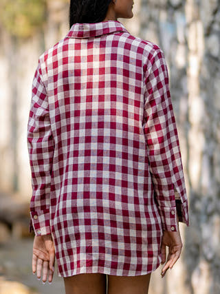 Naturally dyed checkered shirt Pink Krushnachuda