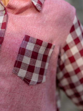 Naturally dyed checkered shirt Pink Krushnachuda