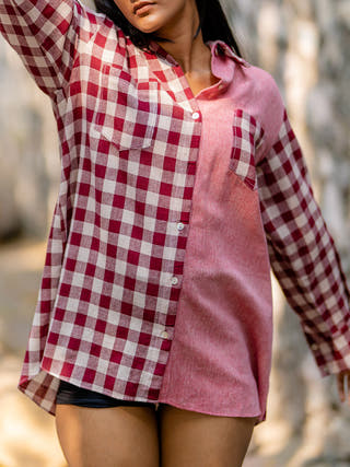 Naturally dyed checkered shirt Pink Krushnachuda