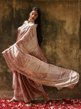 Caffeine Pastel Coffee Handloom Tissue Saree