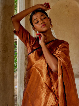 Copper Kalakar Handloom Tissue Saree