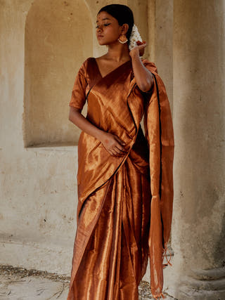 Copper Kalakar Handloom Tissue Saree