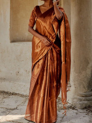 Copper Kalakar Handloom Tissue Saree