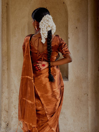 Copper Kalakar Handloom Tissue Saree