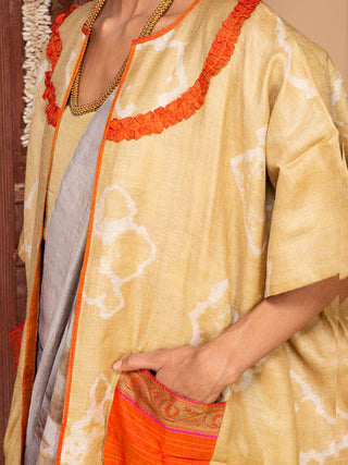Ecoprinted Handwoven Reversible Paasbaan Kimono Jacket Yellow Bageeya