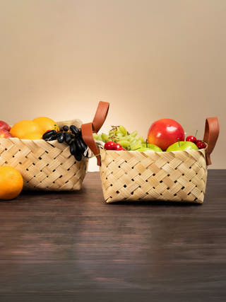 Veld Handcrafted Bamboo Basket with Handles - Large