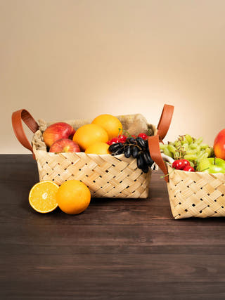 Veld Handcrafted Bamboo Basket with Handles - Large