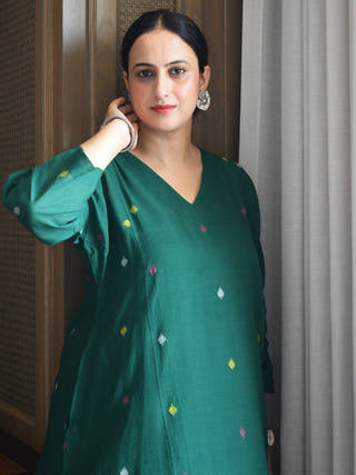 Forest Green Jamdani Phiran Set