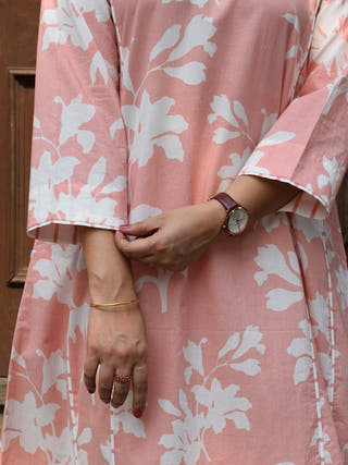 Pink Floral Paneled Kurta Set