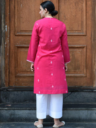 Rani Pink Jamdani Placket Kurta