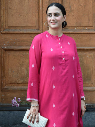 Rani Pink Jamdani Placket Kurta