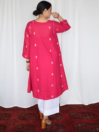 Pink Side Gathers Jamdani Kurta