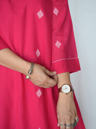 Pink Side Gathers Jamdani Kurta