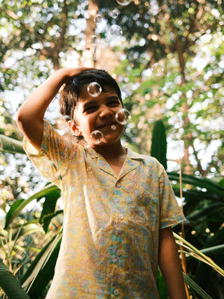 Boogie Shirt In Lemon Yellow Butterfly Blockprint