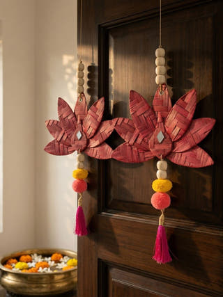 Padma Handcrafted Bamboo Hanging Red - Set of 2
