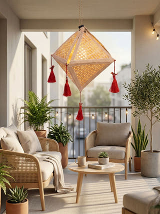 Jhoomar Handcrafted Bamboo Lantern Natural