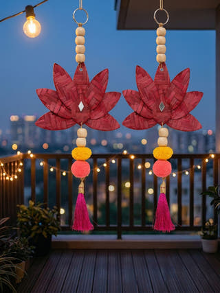 Padma Handcrafted Bamboo Hanging Red - Set of 2